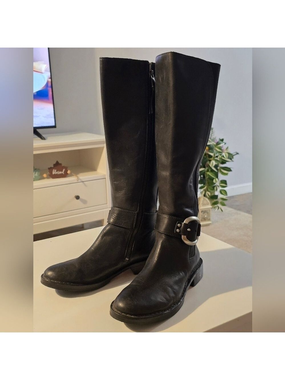 Fossil genuine leather riding boots color black size 7.5